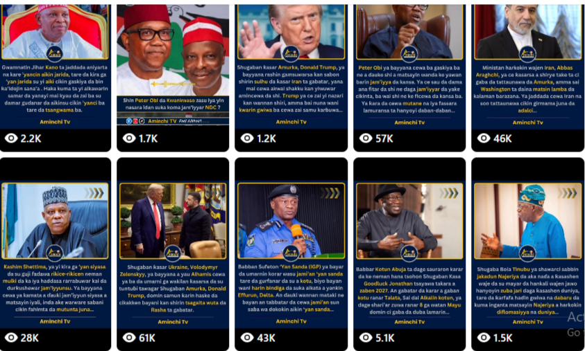 Examples of Aminchi TV’s Hausa digital news publishing, demonstrating consistent branded content production and audience engagement across topical stories.