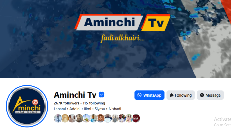 Aminchi TV Facebook page showcasing its digital media presence and audience.